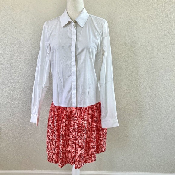 Diane Von Furstenberg DVF Sz Large Alison Drop Waist White & Red Pleated Dress - Picture 2 of 16